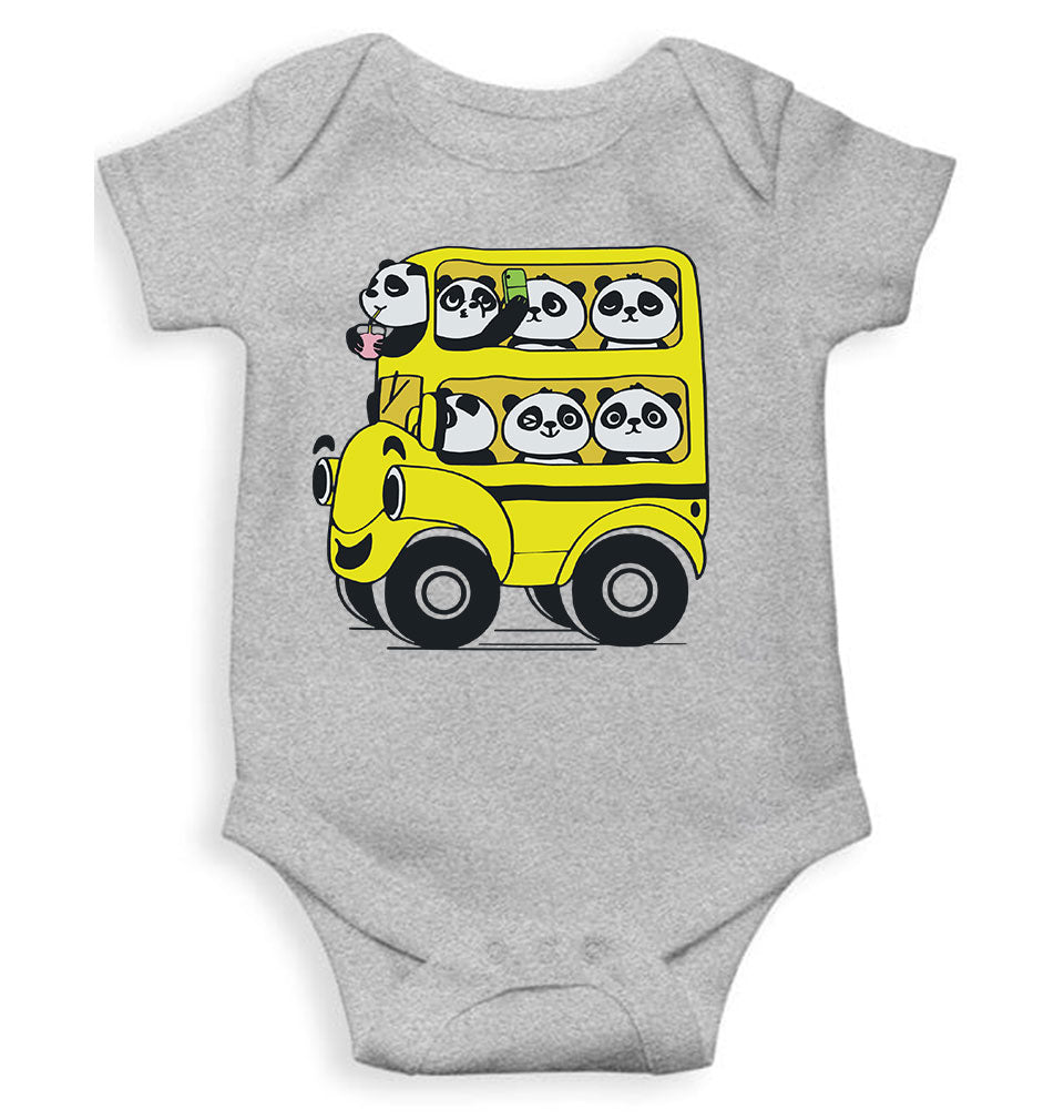 Panda Yellow Bus Cartoon Rompers for Baby Boy- FunkyTeesClub