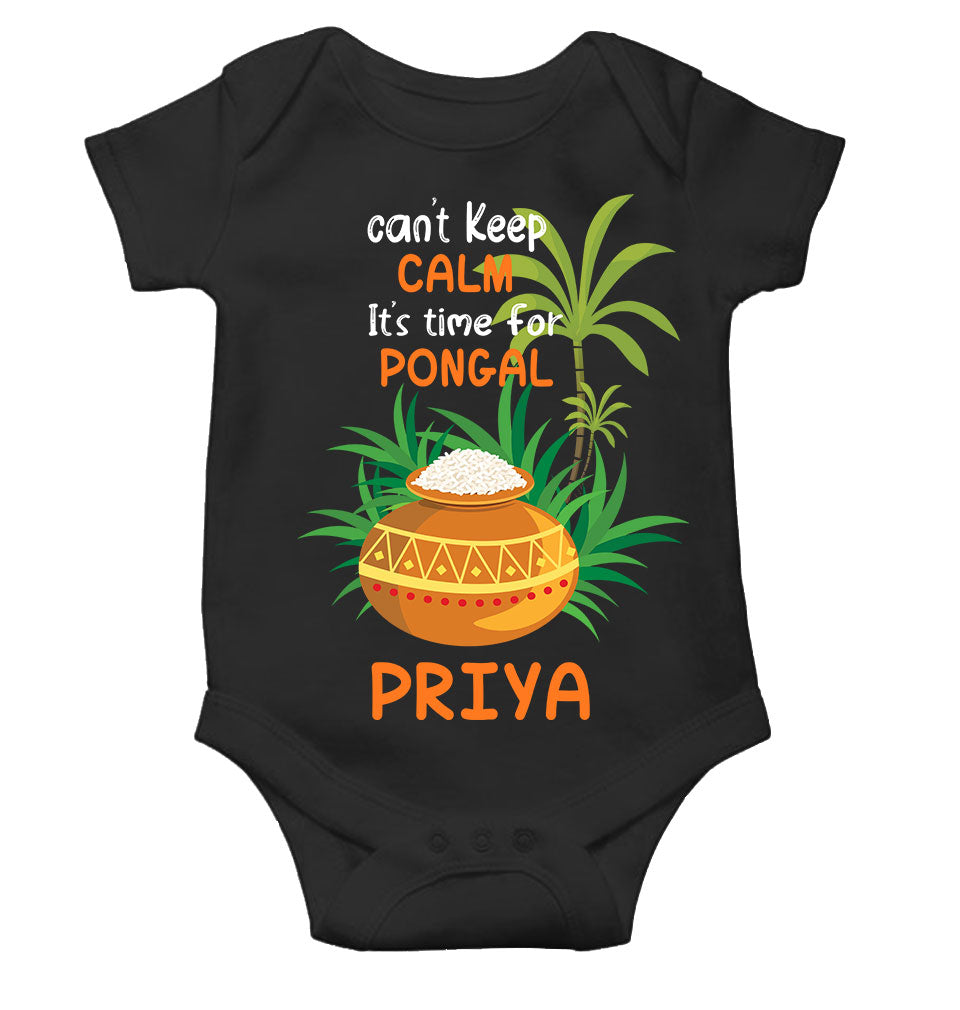 Custom Name Time For Pongal Rompers for Baby Girl- FunkyTeesClub
