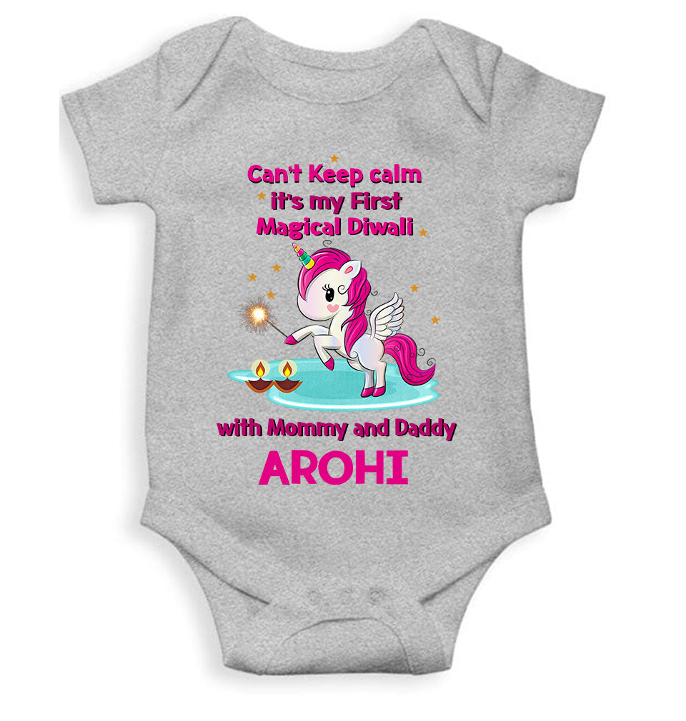 Custom Name Cant Keep Calm Its My First Diwali With Mumma Daddy Rompers for Baby Girl- FunkyTeesClub