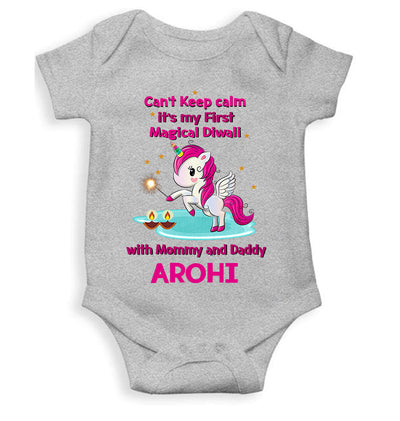 Custom Name Cant Keep Calm Its My First Diwali With Mumma Daddy Rompers for Baby Girl- FunkyTeesClub