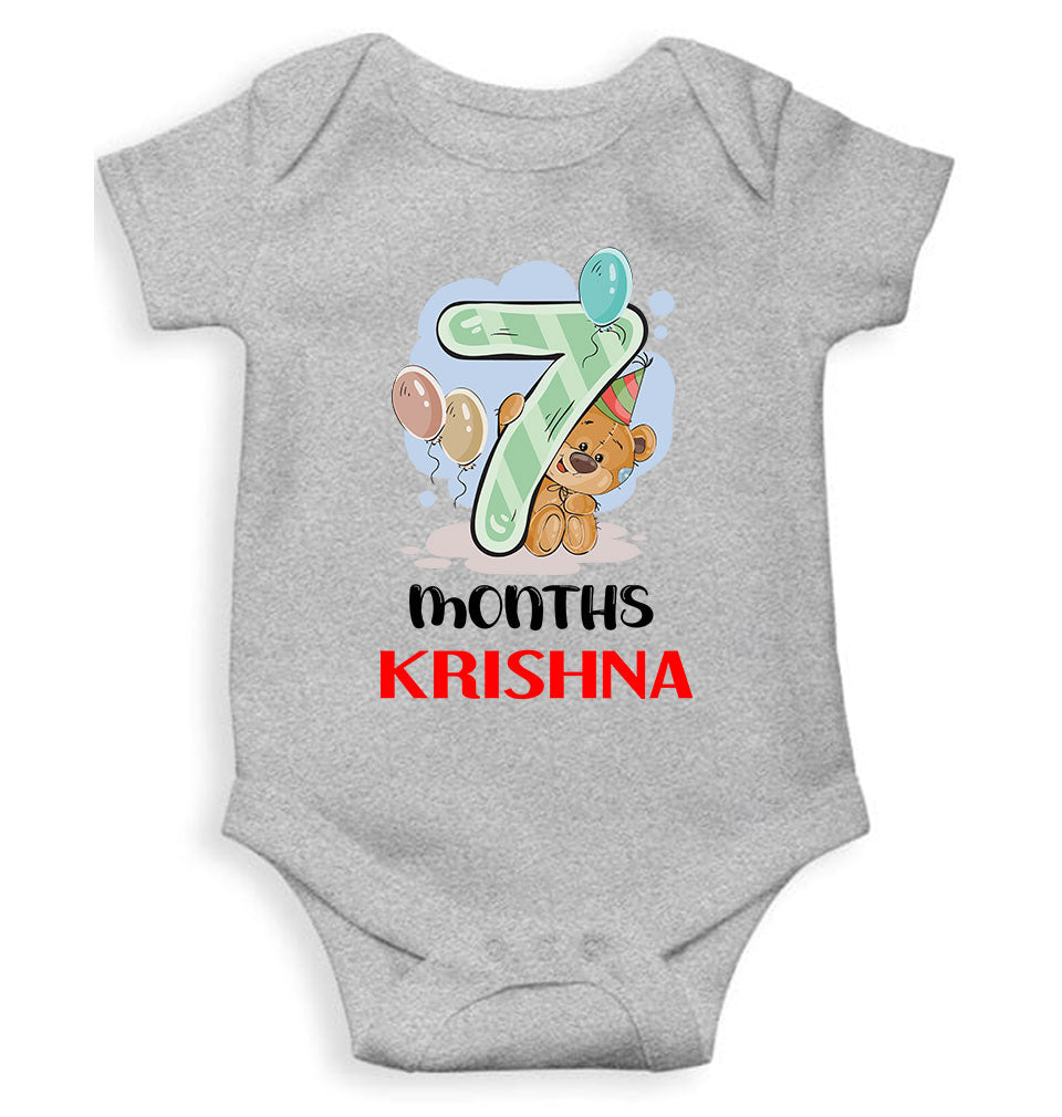 Custom Name 7 Month Birthday Teddy Design Rompers for Baby Boy- FunkyTeesClub