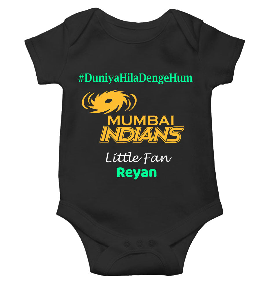 Custom Name IPL MI Mumbai Indians Duniya Hila Denge Hum Rompers for Baby Boy- FunkyTeesClub
