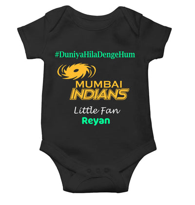 Custom Name IPL MI Mumbai Indians Duniya Hila Denge Hum Rompers for Baby Boy- FunkyTeesClub