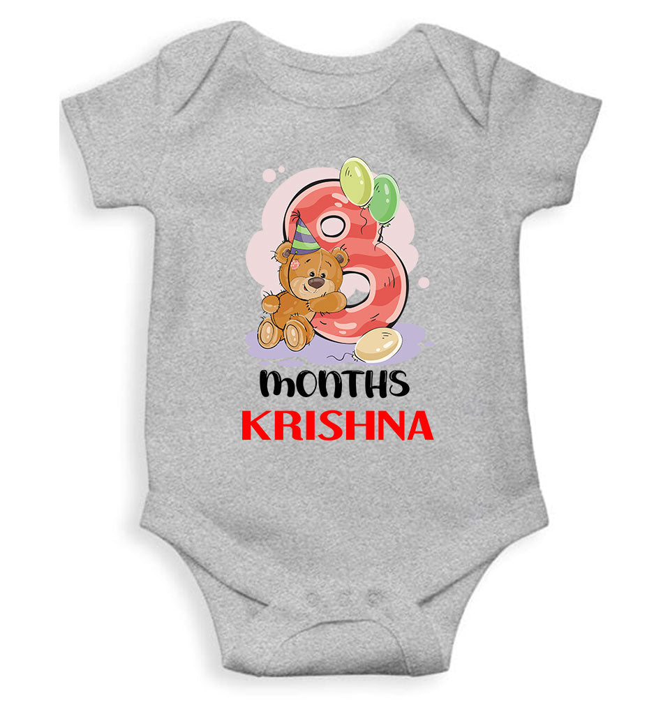 Custom Name 8 Month Birthday Teddy Design Rompers for Baby Boy- FunkyTeesClub