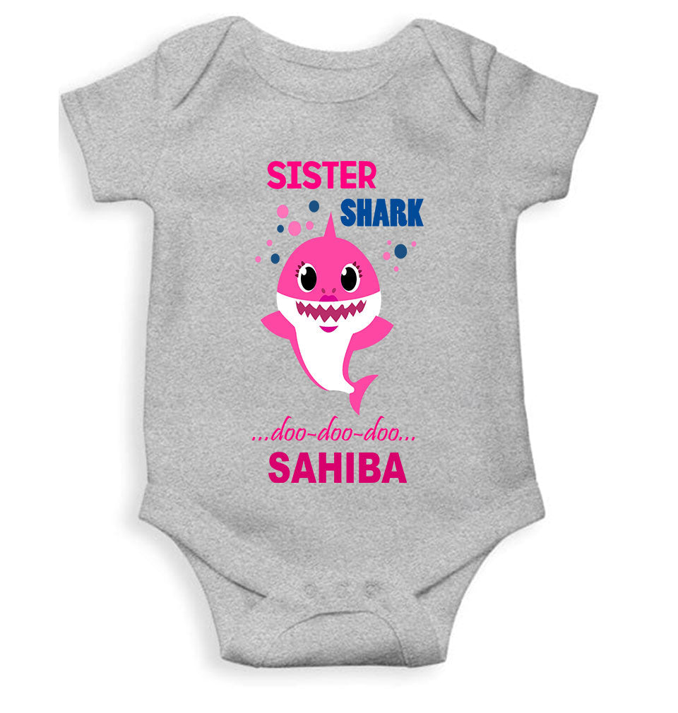Custom Name Sister Shark Doo Doo Doo Rakhi Rompers for Baby Girl- FunkyTeesClub