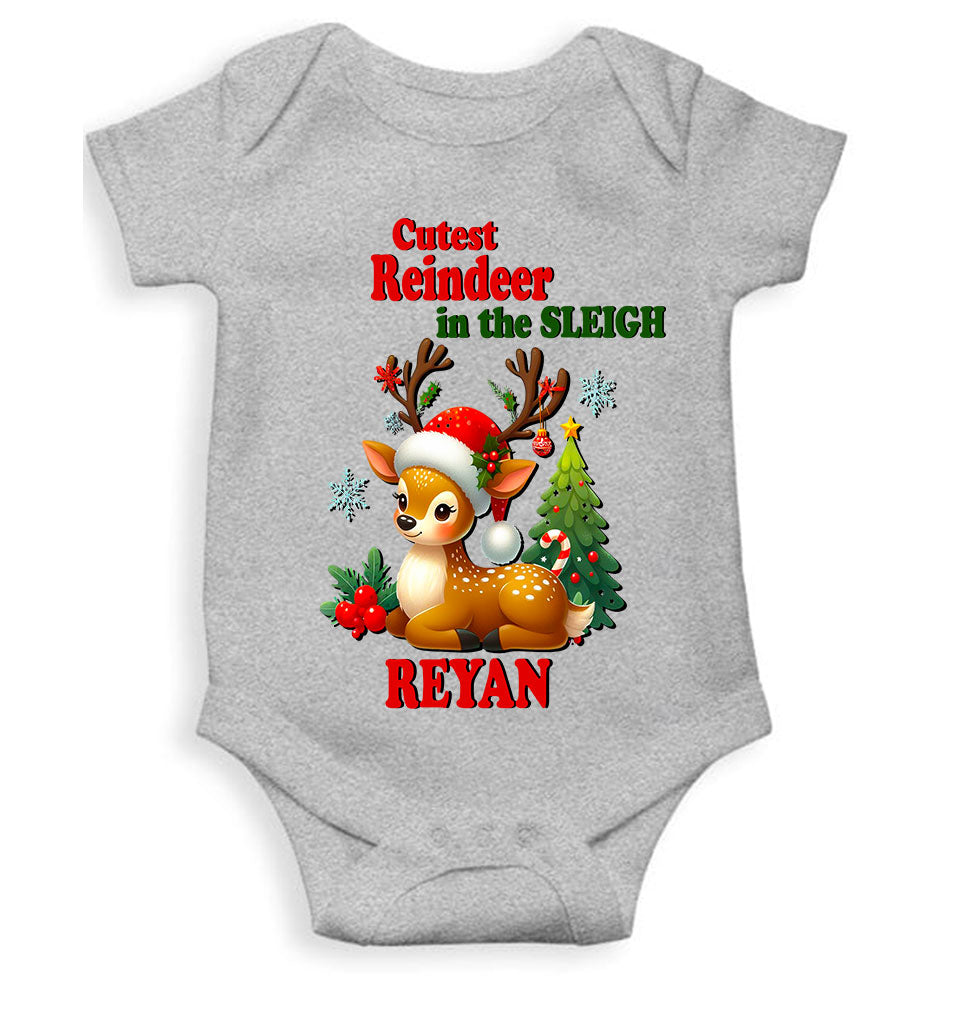 Custom Name Cutest Reindeer In The Sleigh Christmas Rompers for Baby Boy- FunkyTeesClub