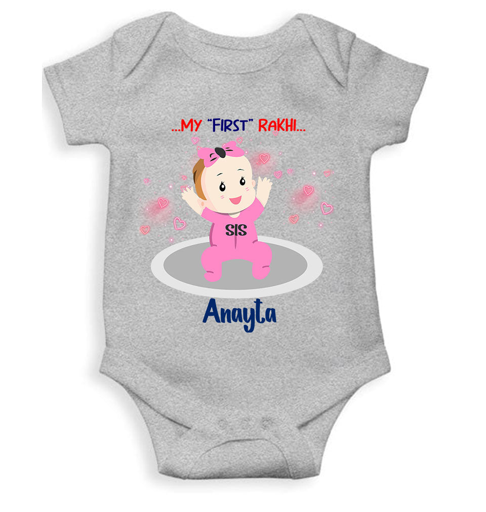 Custom Name My First Rakhi Dress Rompers for Baby Girl- FunkyTeesClub