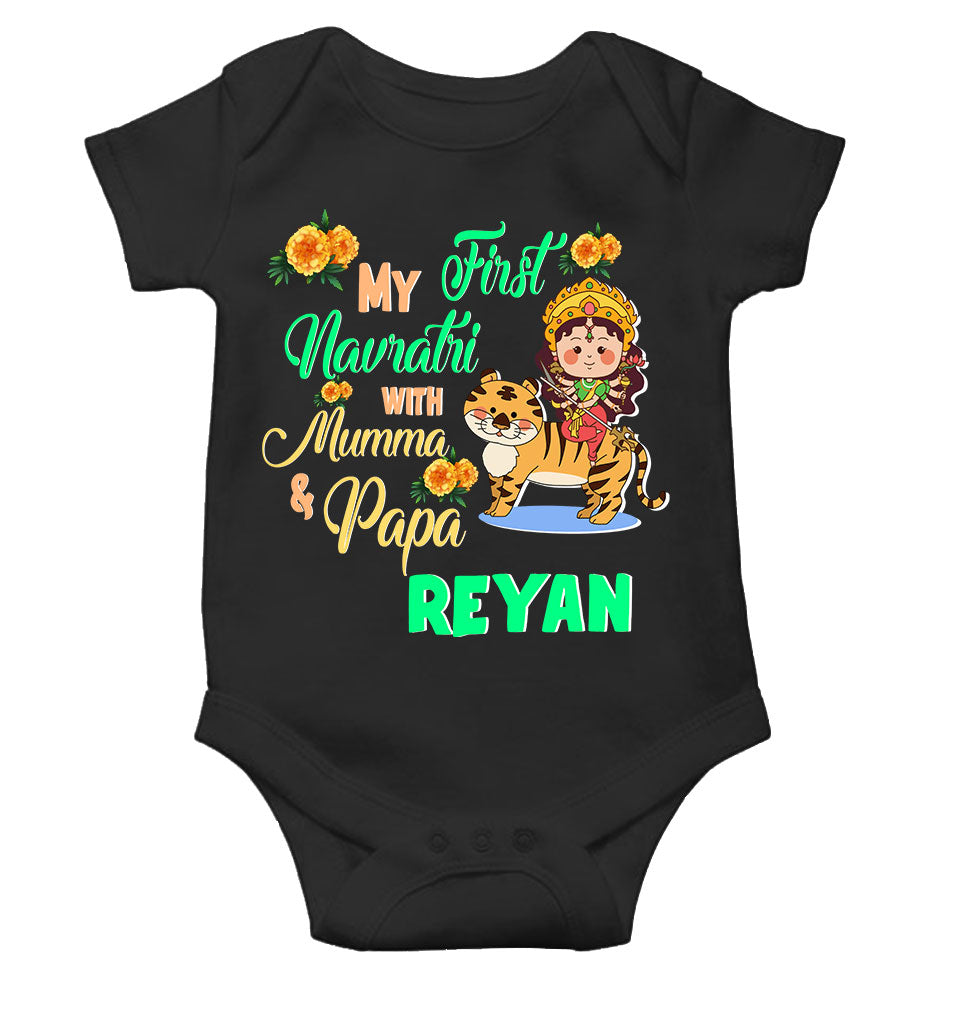 Custom Name My First Navratri With Mumma And Papa Rompers for Baby Boy- FunkyTeesClub