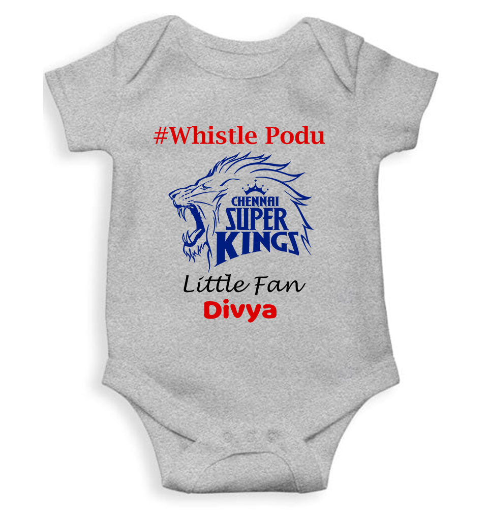 Custom Name IPL CSK Chennai Super Kings Whistle Podu Rompers for Baby Girl- FunkyTeesClub