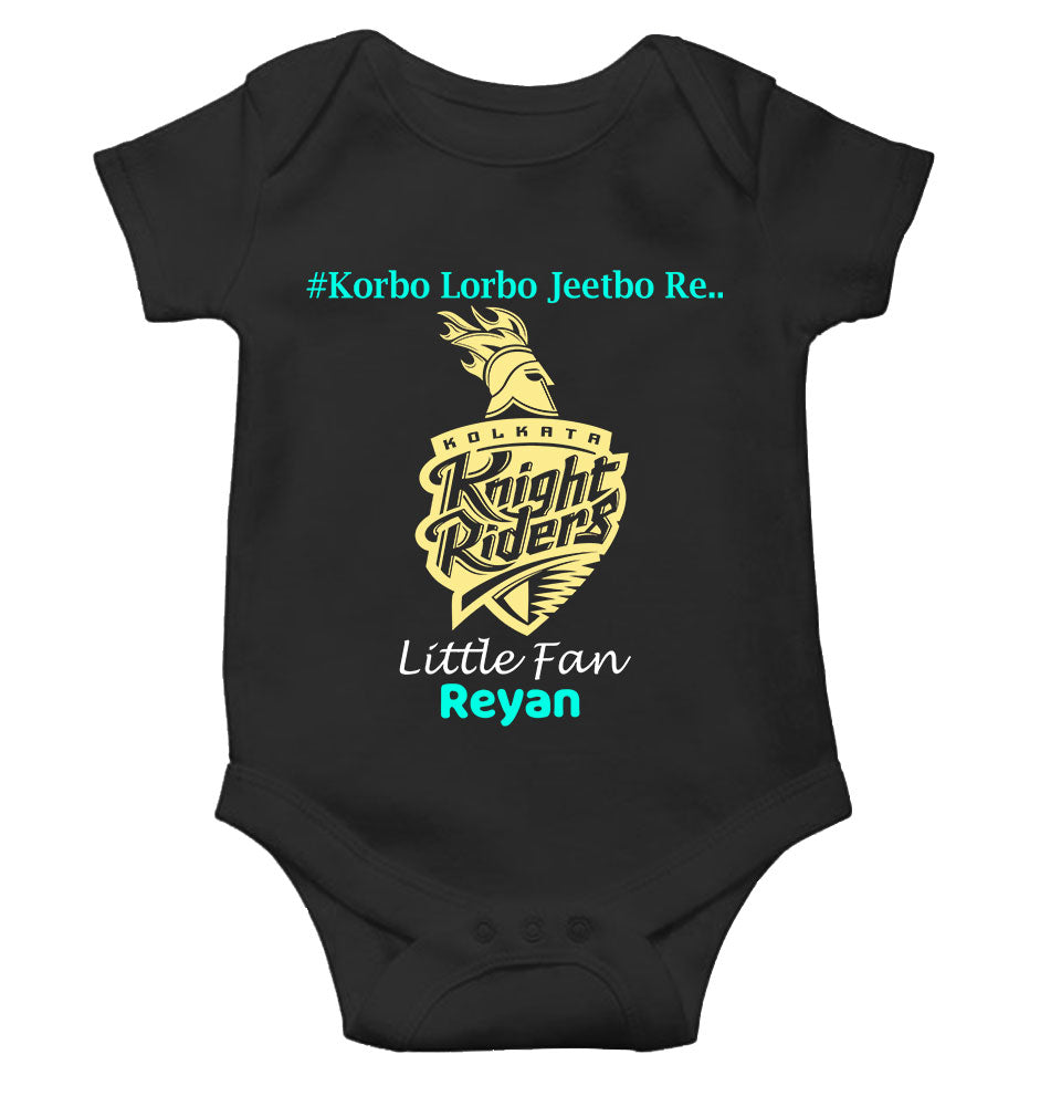 Custom Name IPL KKR Kolkata Knight Riders Korbo Lorbo Jeetbo Re Rompers for Baby Boy- FunkyTeesClub