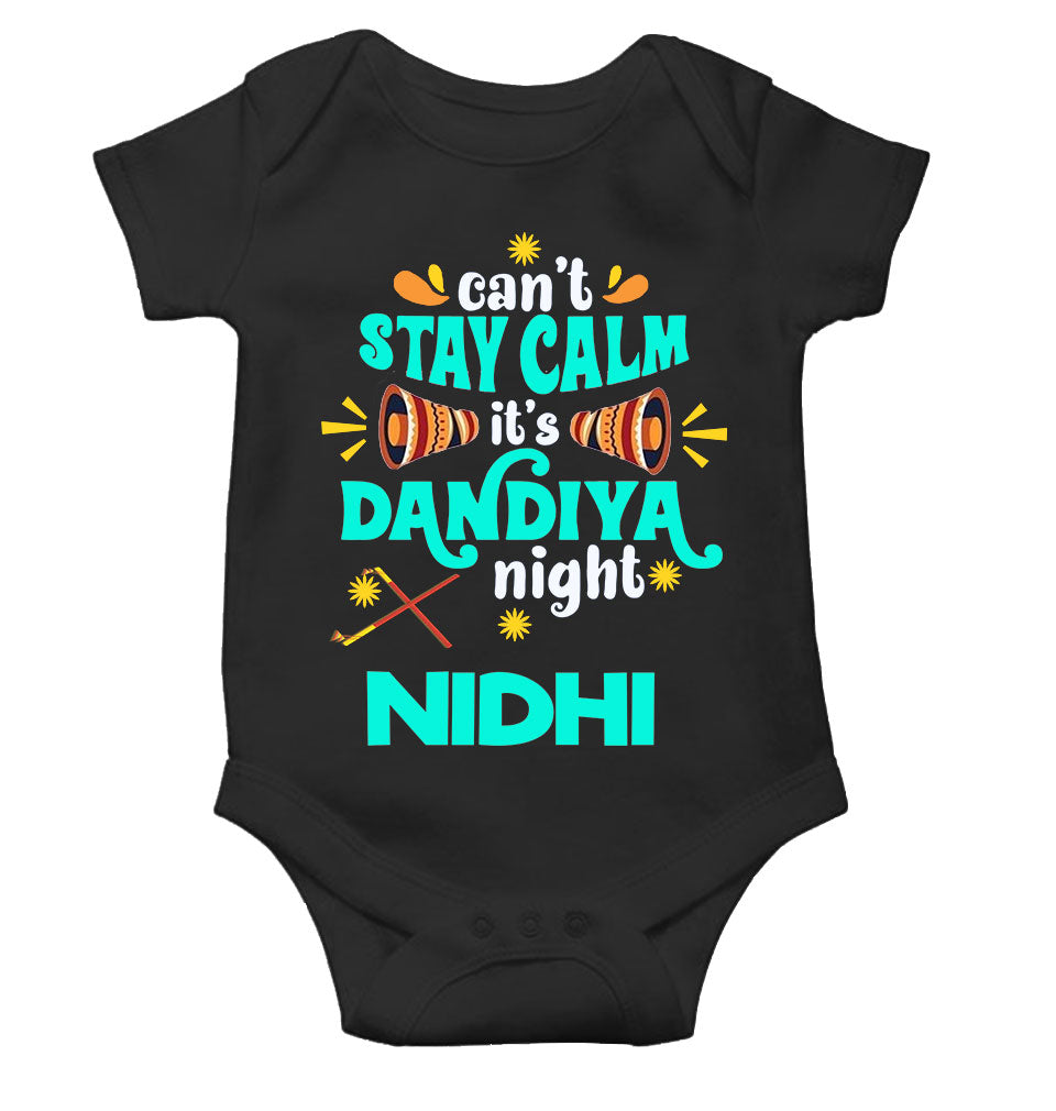 Custom Name Cant Stay Calm It Is Dandiya Night Navratri Rompers for Baby Girl- FunkyTeesClub