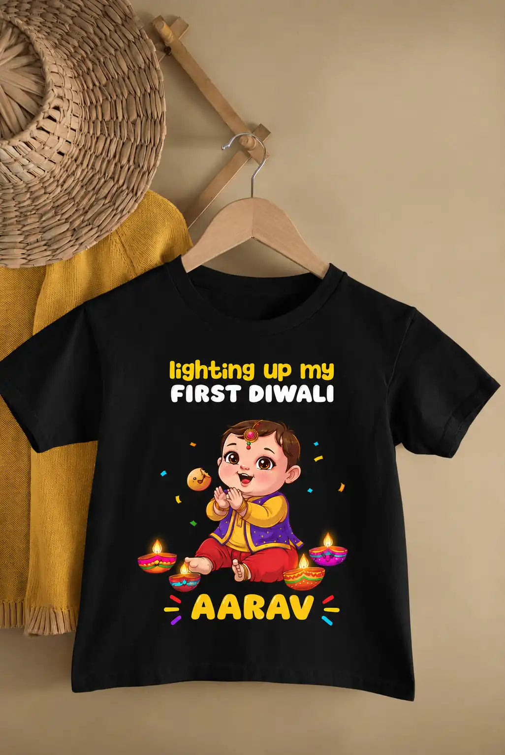 Custom Name Lighting Up My First Diwali T-Shirt for Baby Boy – Funky Tees Club