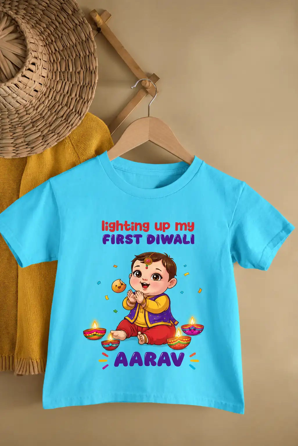 Custom Name Lighting Up My First Diwali T-Shirt for Baby Boy – Funky Tees Club