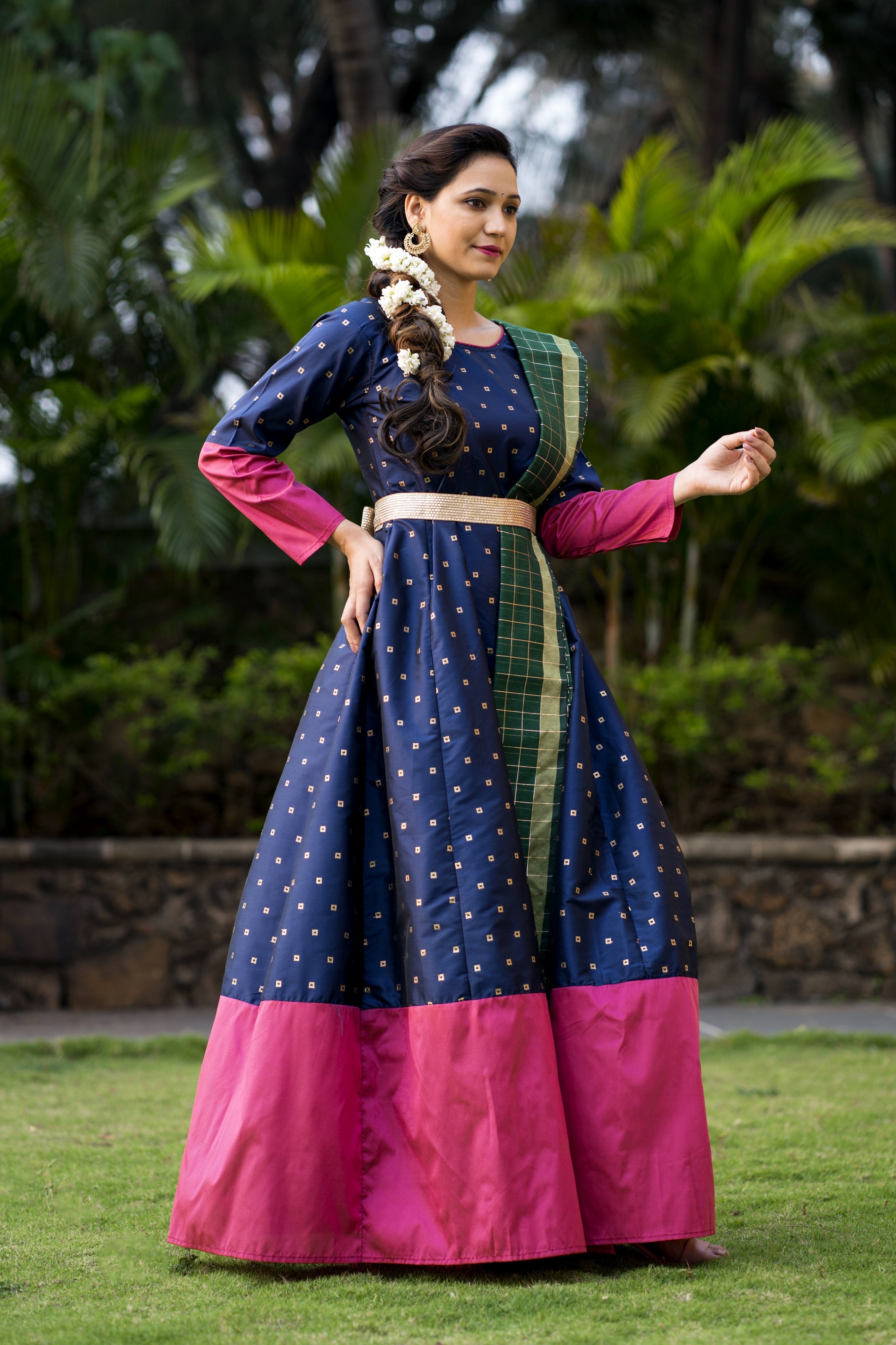 Adorable Designer Wear Blue Satin Silk Anarkali Gown With Silk Chanderi Dupatta- FunkyTeesClub