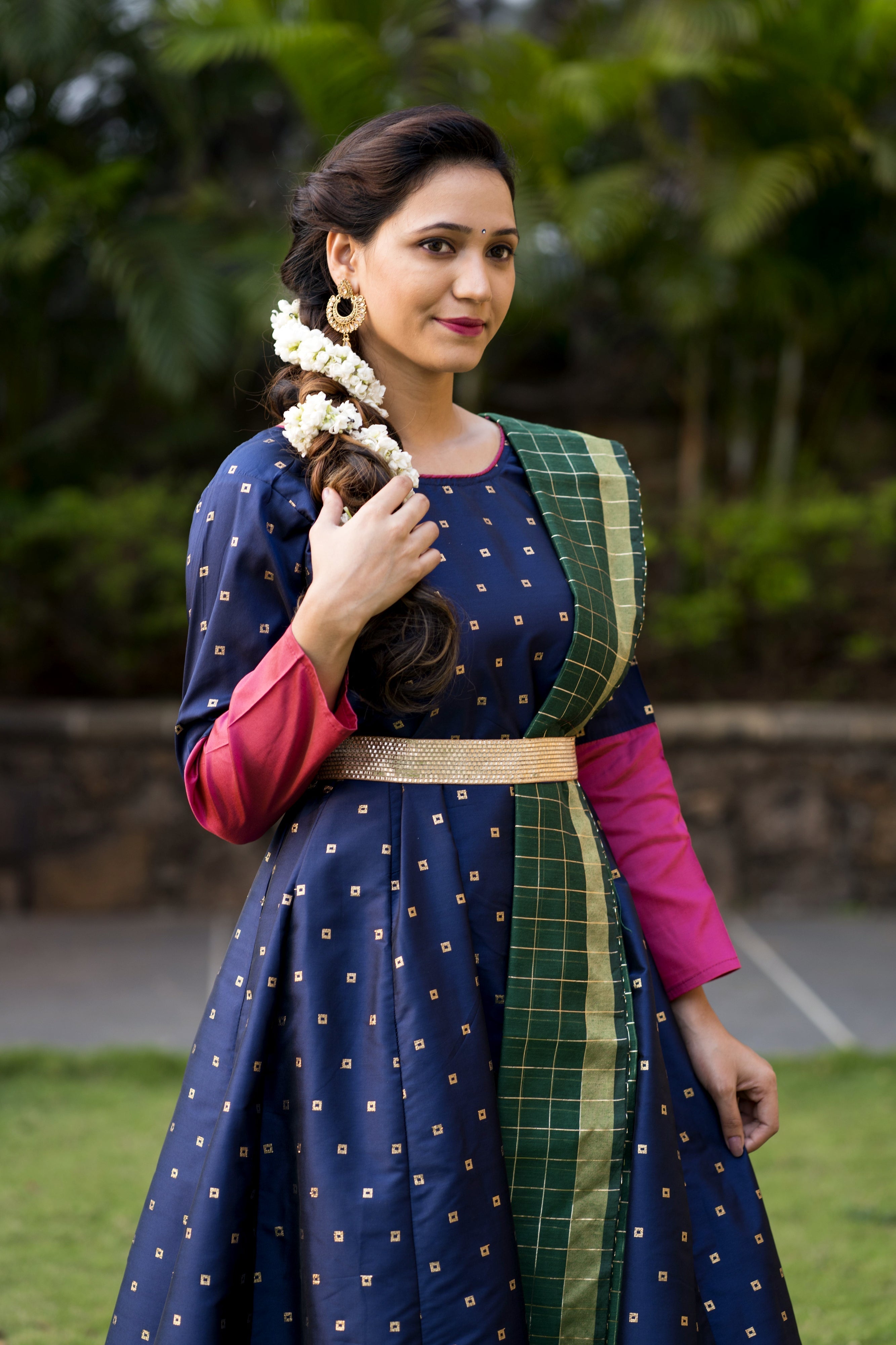 Adorable Designer Wear Blue Satin Silk Anarkali Gown With Silk Chanderi Dupatta- FunkyTeesClub