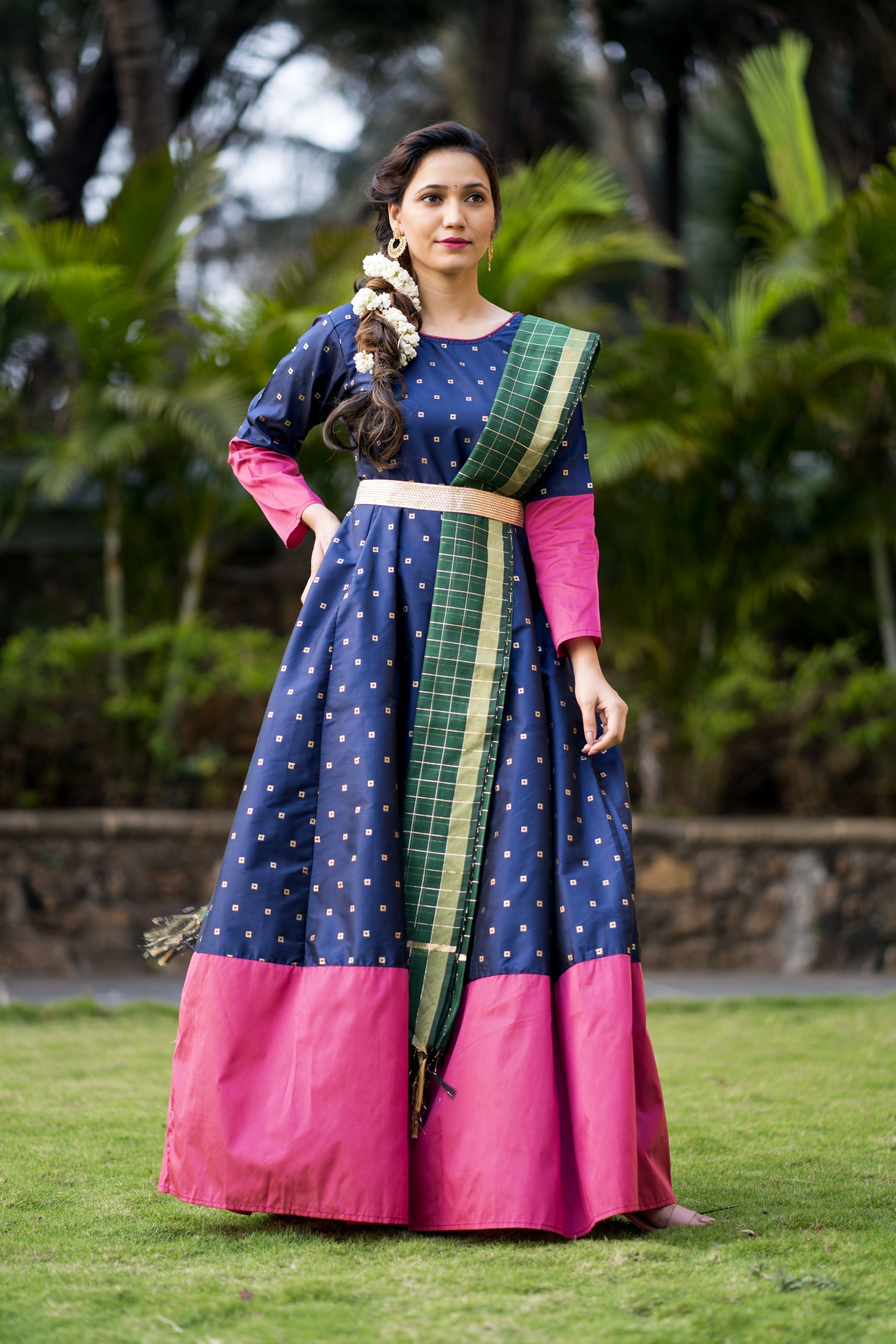 Adorable Designer Wear Blue Satin Silk Anarkali Gown With Silk Chanderi Dupatta- FunkyTeesClub