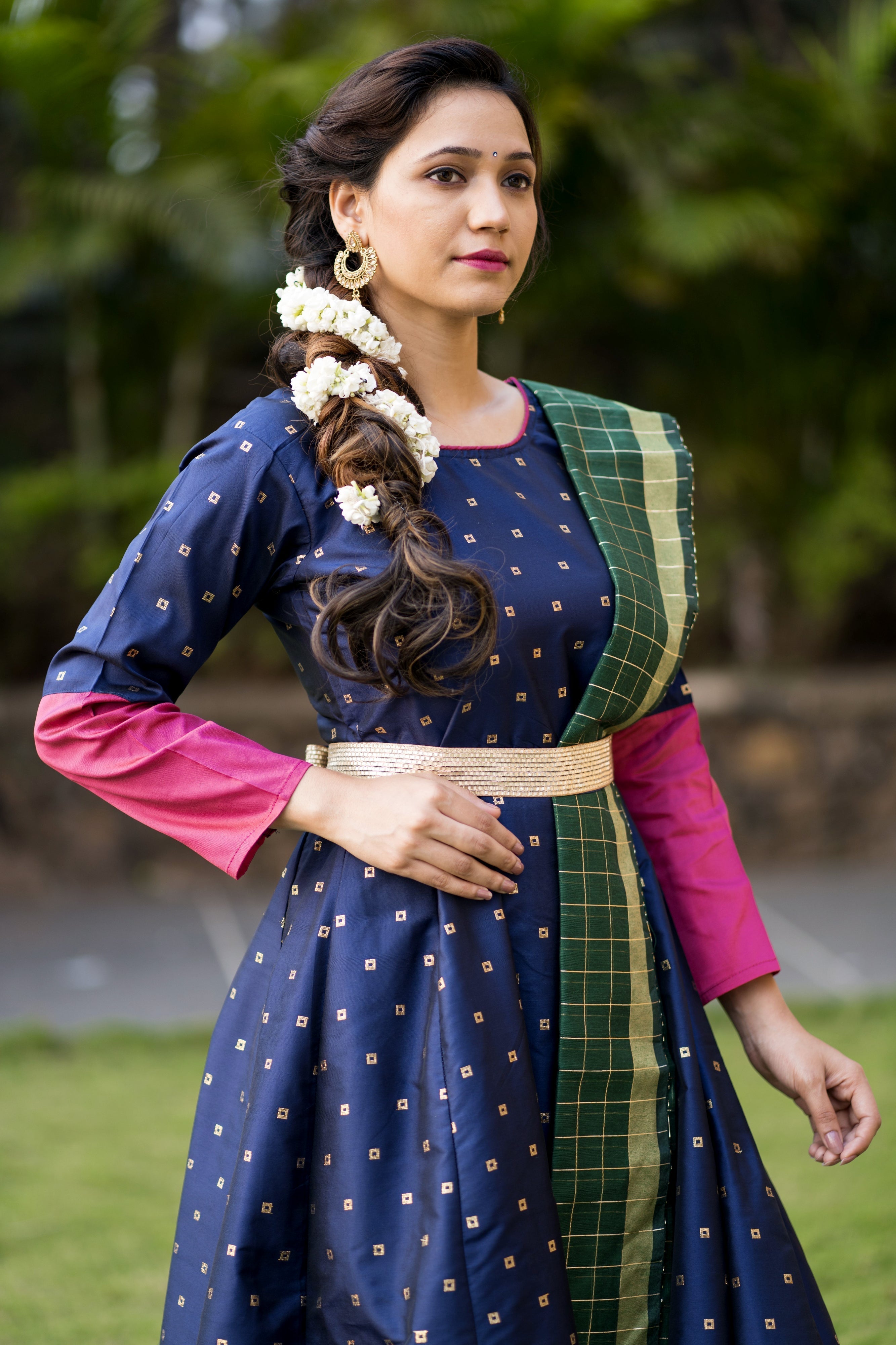 Adorable Designer Wear Blue Satin Silk Anarkali Gown With Silk Chanderi Dupatta- FunkyTeesClub