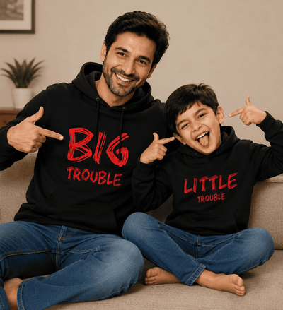 Big Trouble  Lil Trouble Father and Son Matching Hoodies- FunkyTeesClub