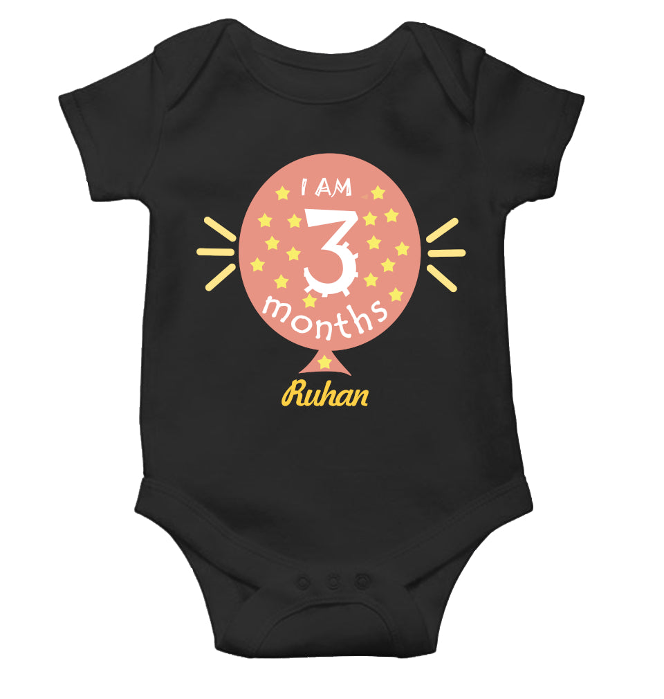 Custom Name I Am Three Month Rompers for Baby Boy- FunkyTeesClub