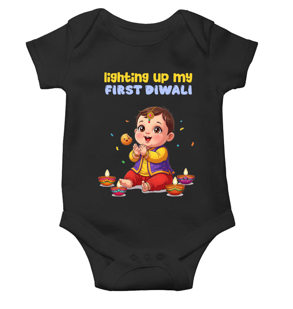 Lighting Up My First Diwali Diwali Rompers for Baby Boy- FunkyTeesClub