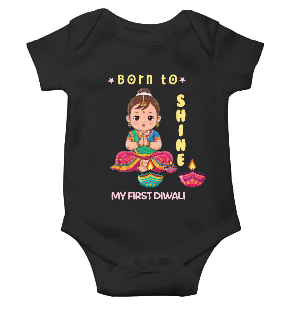 Born To Shine Diwali Rompers for Baby Girl- FunkyTeesClub