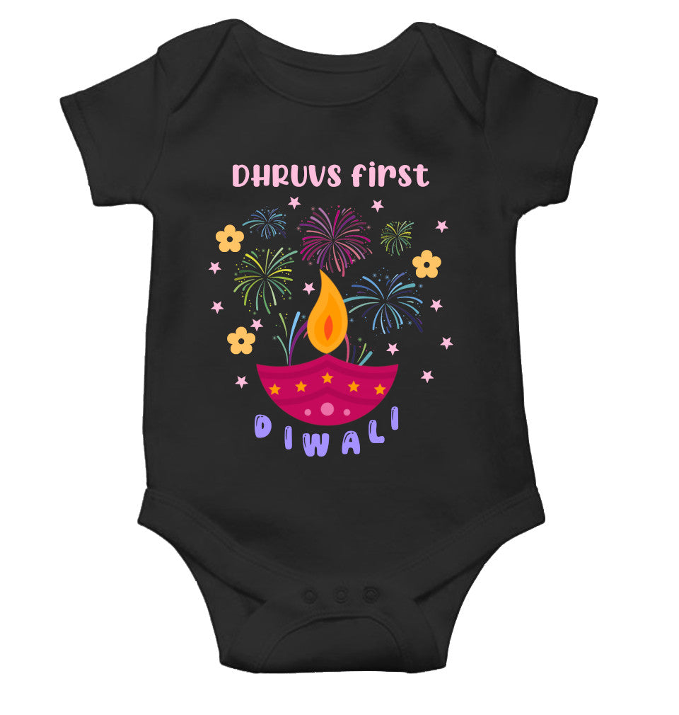 Custom Name First Diwali Celebration Diwali Rompers for Baby Boy- FunkyTeesClub