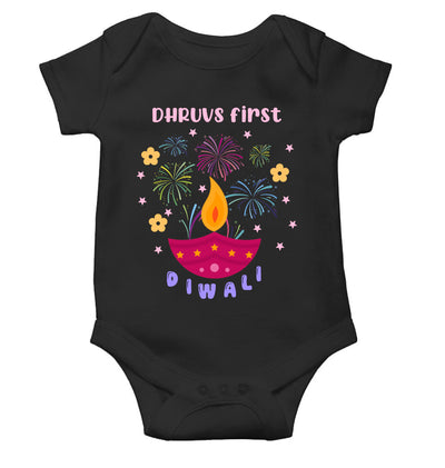 Custom Name First Diwali Celebration Diwali Rompers for Baby Boy- FunkyTeesClub