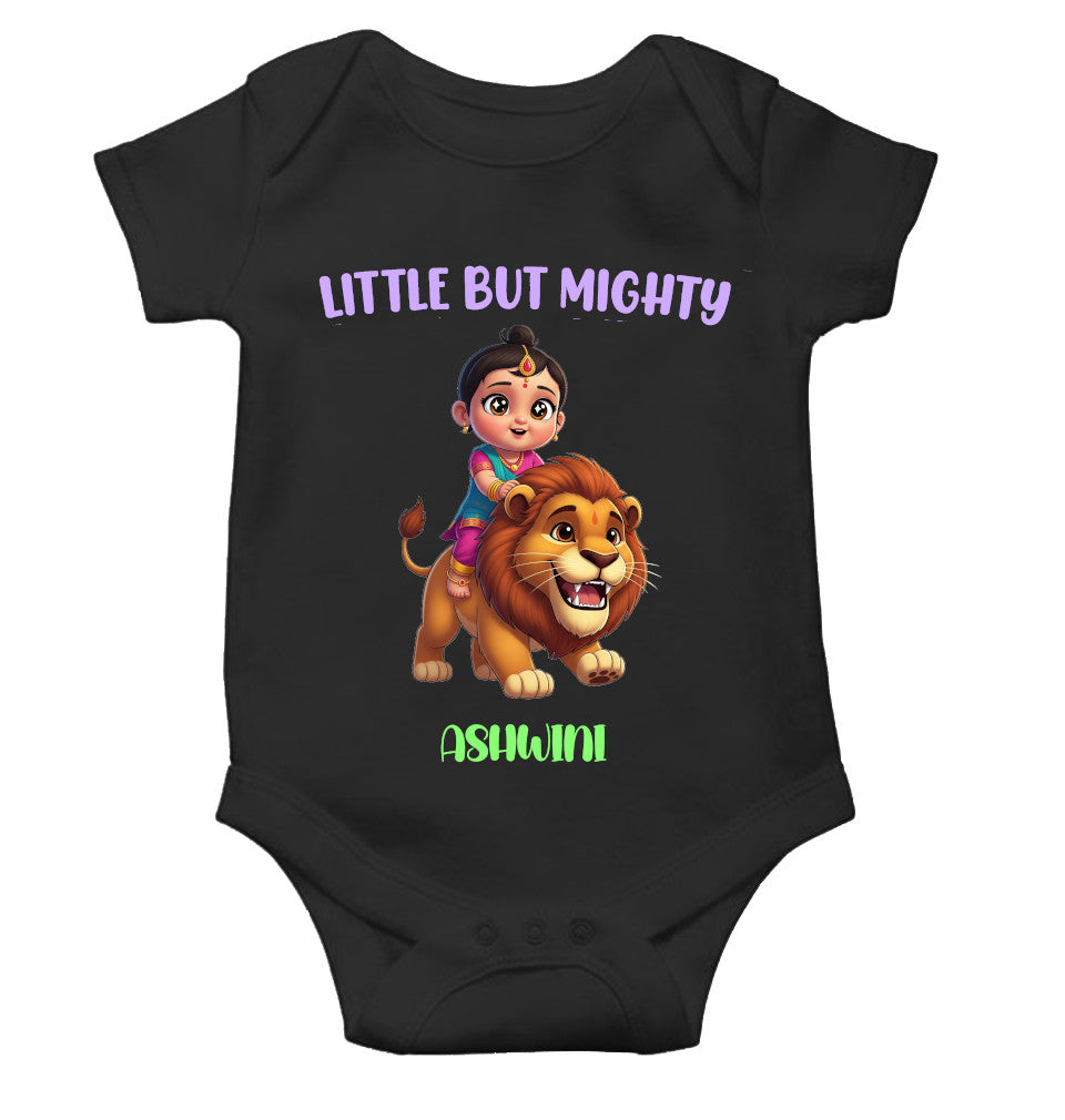 Custom Name Little But Mighty Durga Pooja Rompers for Baby Girl- FunkyTeesClub