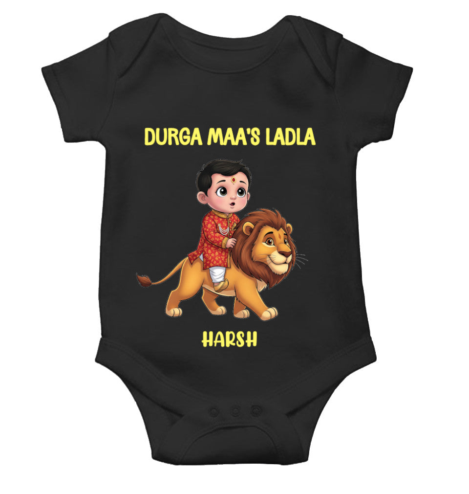 Custom Name Durga Maas Ladla Durga Pooja Rompers for Baby Boy- FunkyTeesClub