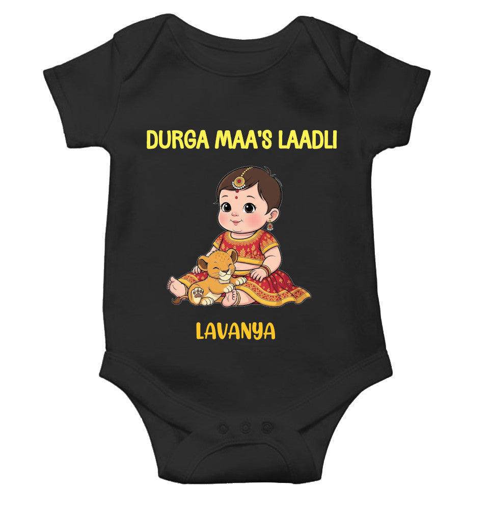 Custom Name Durga Maas Ladli Durga Pooja Rompers for Baby Girl- FunkyTeesClub