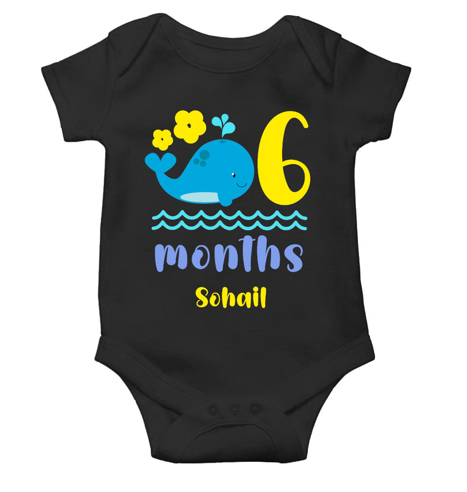 Custom Name Sixth Month Rompers for Baby Boy- FunkyTeesClub