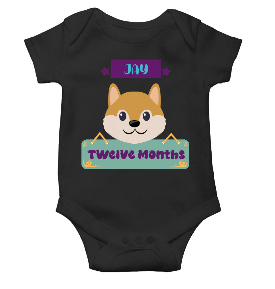 Custom Name Twelve Months Rompers for Baby Boy- FunkyTeesClub
