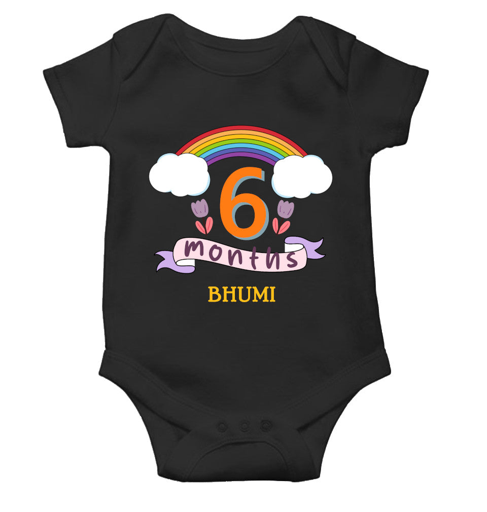 Custom Name Sixth Month Rompers for Baby Girl- FunkyTeesClub