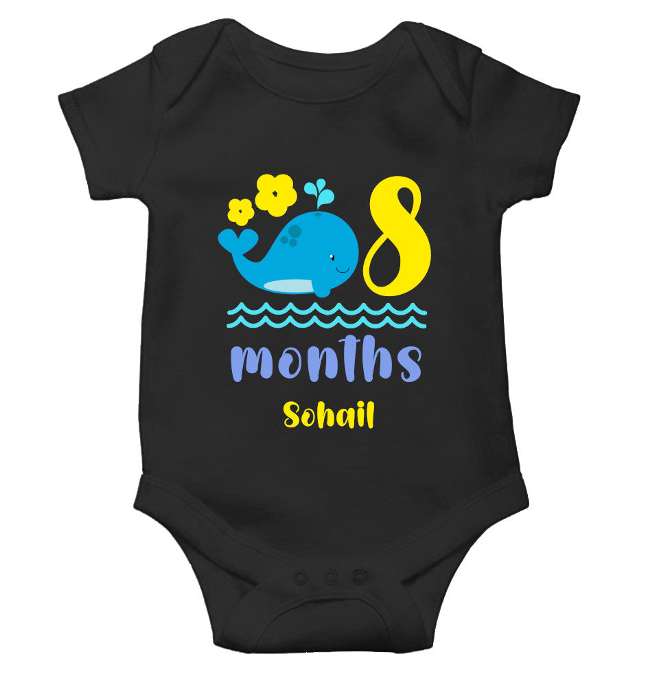 Custom Name Eighth Month Rompers for Baby Boy- FunkyTeesClub