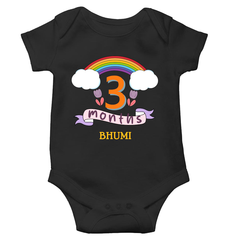 Custom Name Third Month Rompers for Baby Girl- FunkyTeesClub