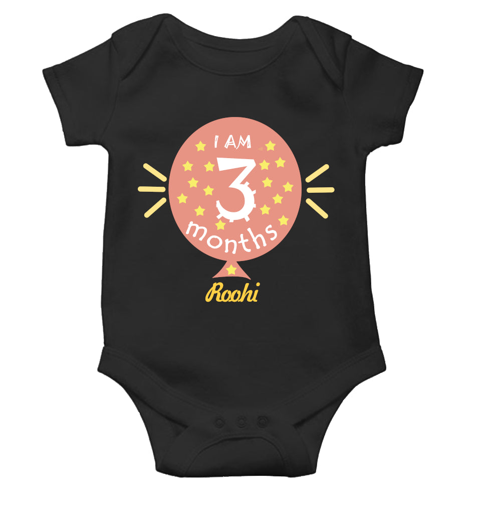 Custom Name I Am Three Month Rompers for Baby Girl- FunkyTeesClub