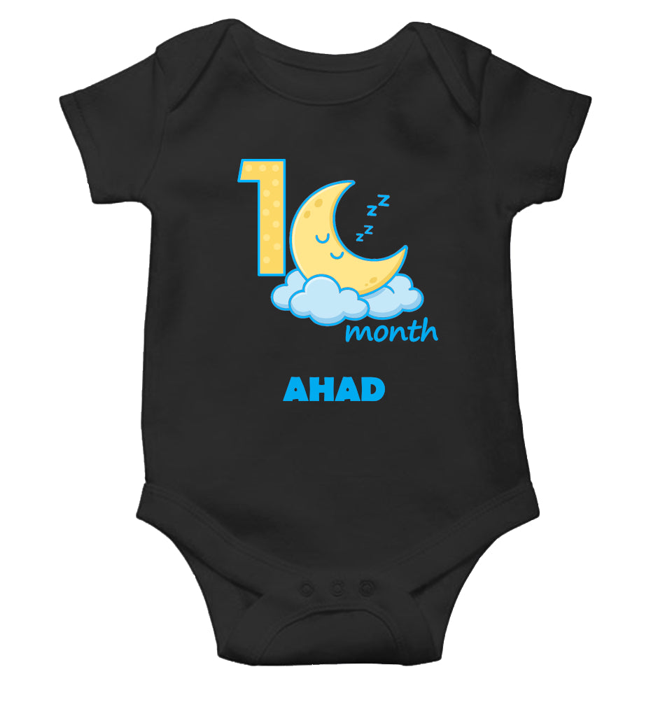 Custom Name First Month Rompers for Baby Boy- FunkyTeesClub