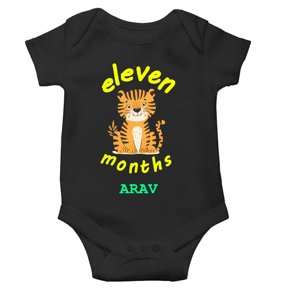 Custom Name Eleven Month Rompers for Baby Boy- FunkyTeesClub