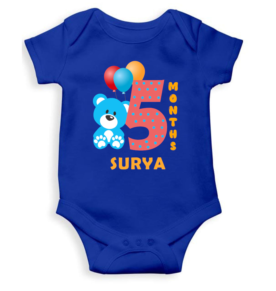 Custom Name Fifth Month Rompers for Baby Boy- FunkyTeesClub