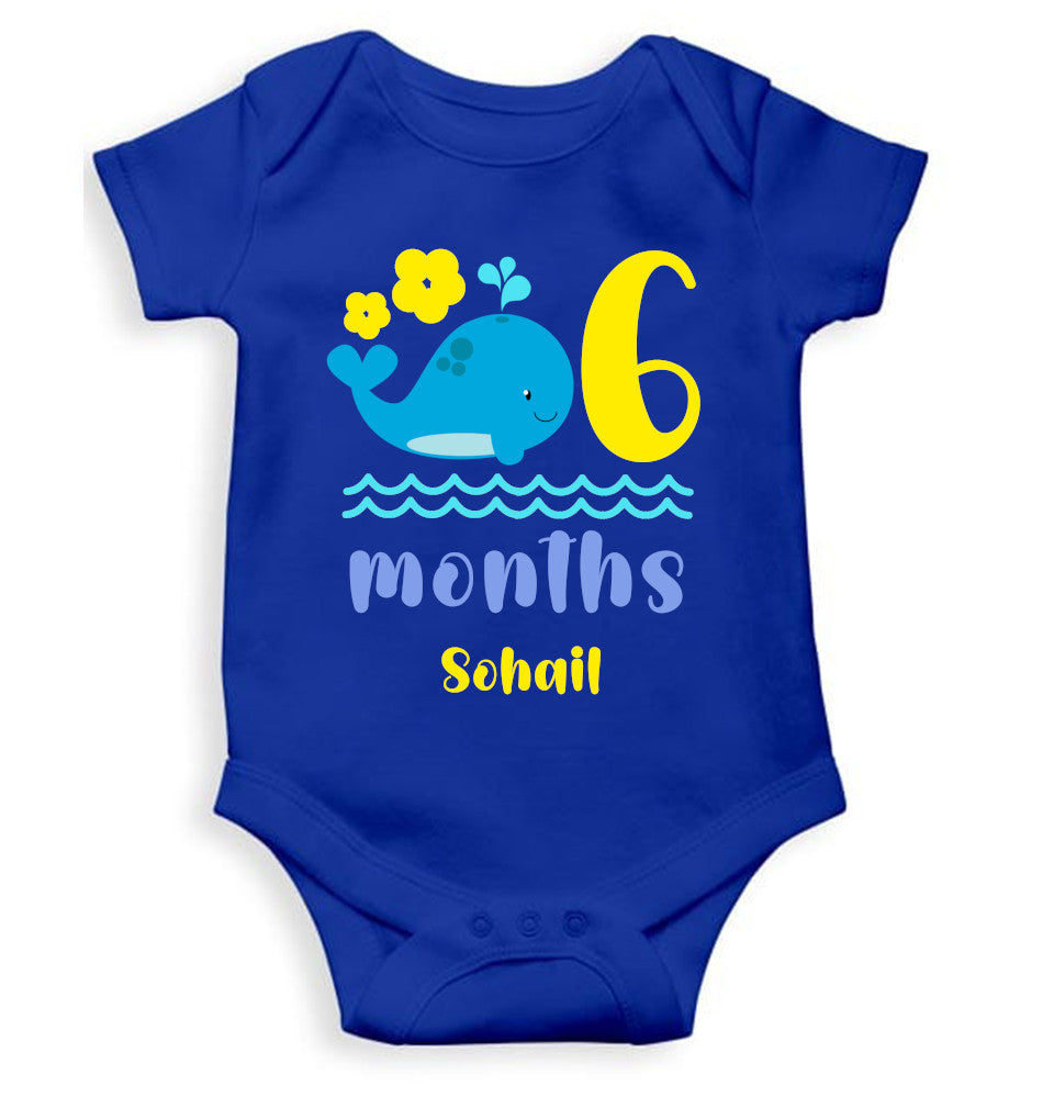 Custom Name Sixth Month Rompers for Baby Boy- FunkyTeesClub