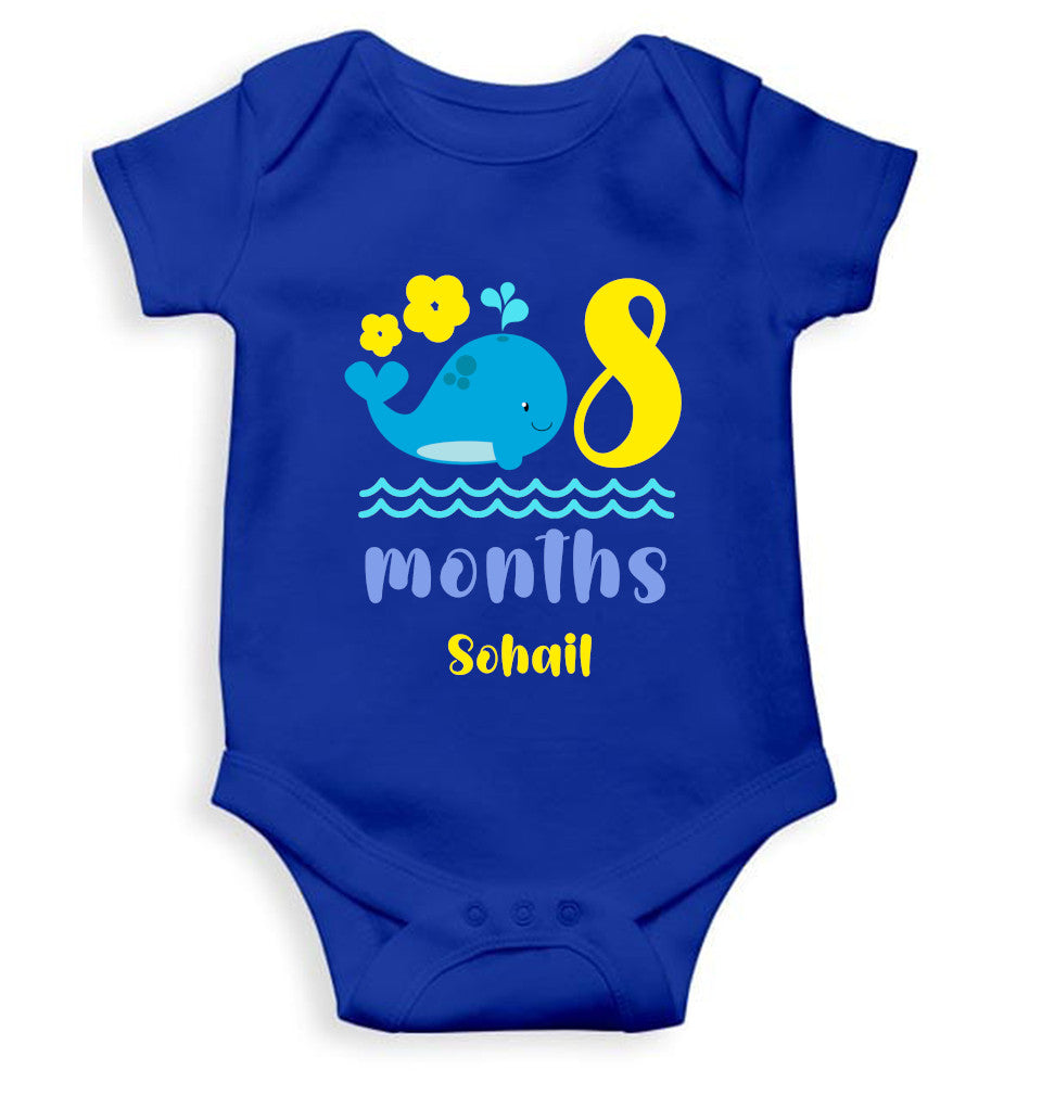 Custom Name Eighth Month Rompers for Baby Boy- FunkyTeesClub