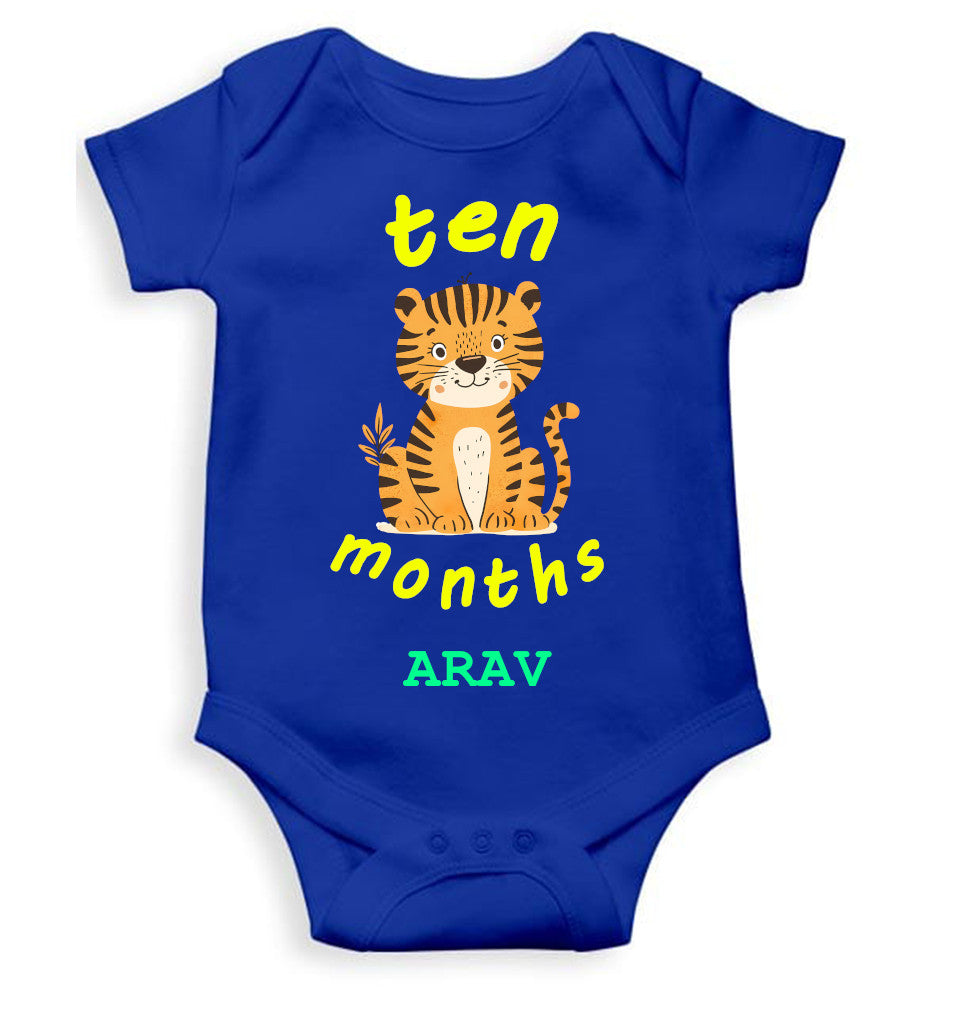 Custom Name Ten Month Rompers for Baby Boy- FunkyTeesClub