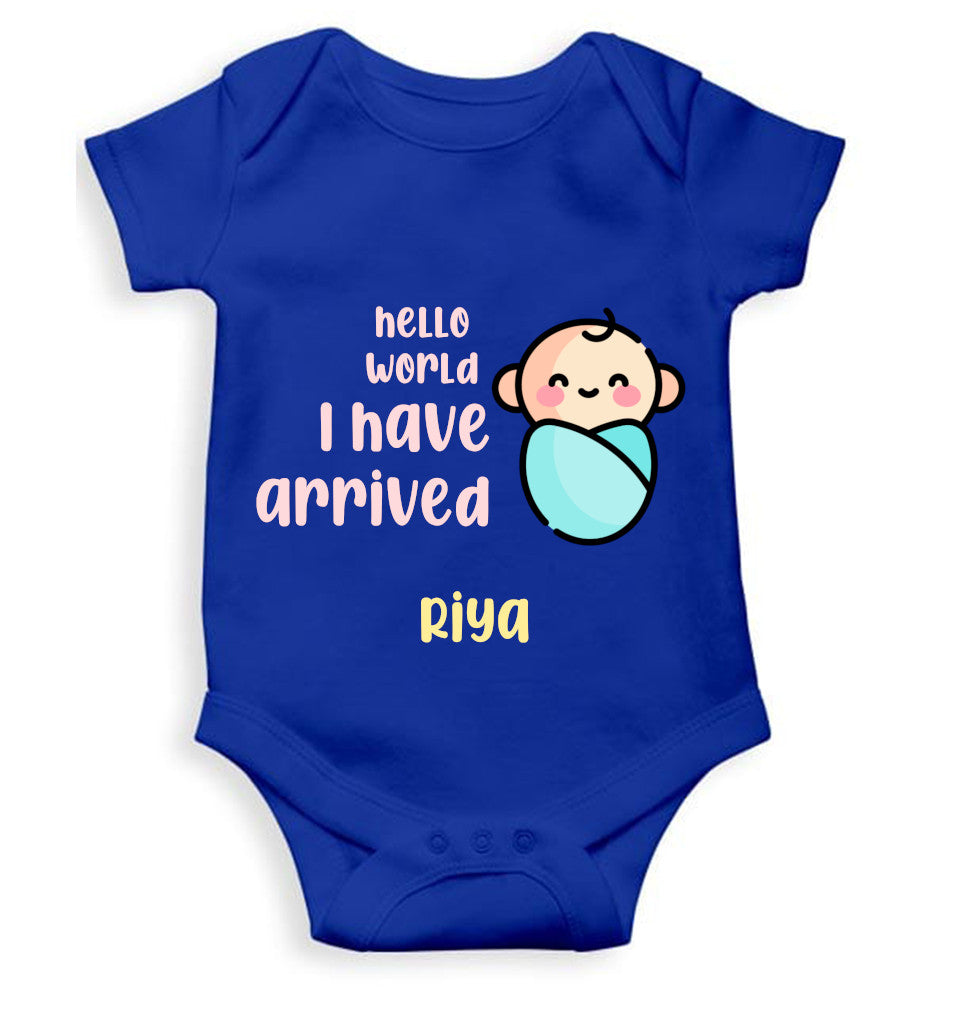 Custom Name Hello World I Have Arrived New Born Rompers for Baby Girl- FunkyTeesClub