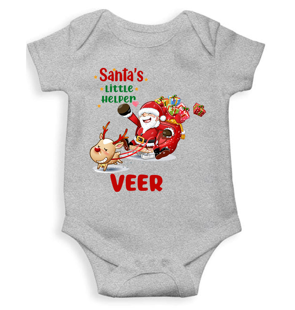 Customized Name Santas Little Helper Christmas Rompers for Baby Boy- FunkyTeesClub