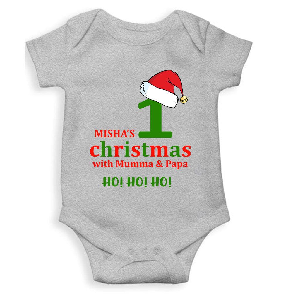Customized Name 1st Christmas With Mumma & Papa Rompers for Baby Girl- FunkyTeesClub
