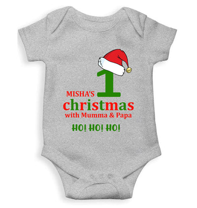 Customized Name 1st Christmas With Mumma & Papa Rompers for Baby Girl- FunkyTeesClub
