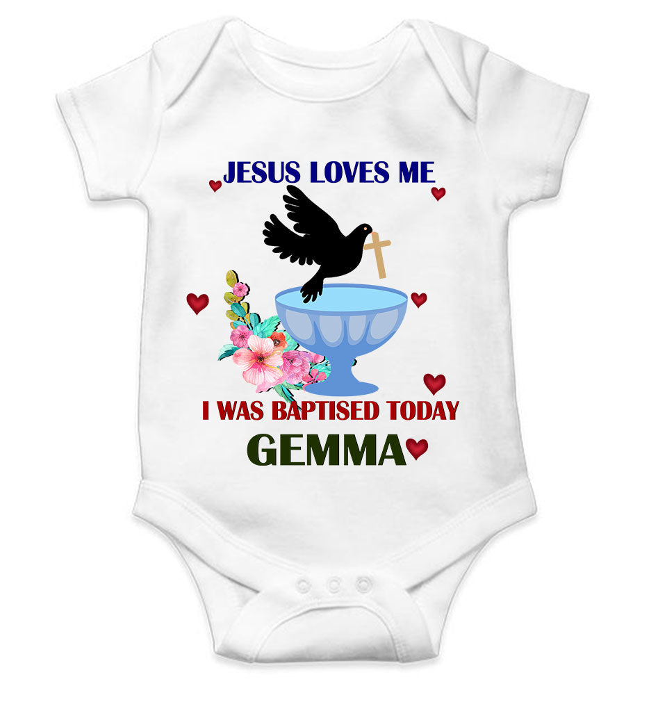 Custom Name Jesus Loves Me Baptism Christening Day Rompers for Baby Girl- FunkyTeesClub