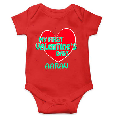 Custom Name 1st Valentine Rompers for Baby Boy- FunkyTeesClub