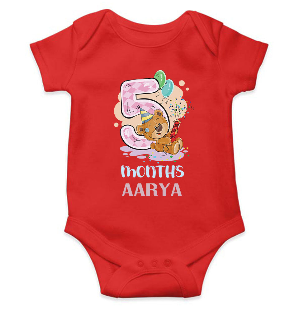Custom Name 5 Month Birthday Teddy Design Rompers for Baby Girl- FunkyTeesClub