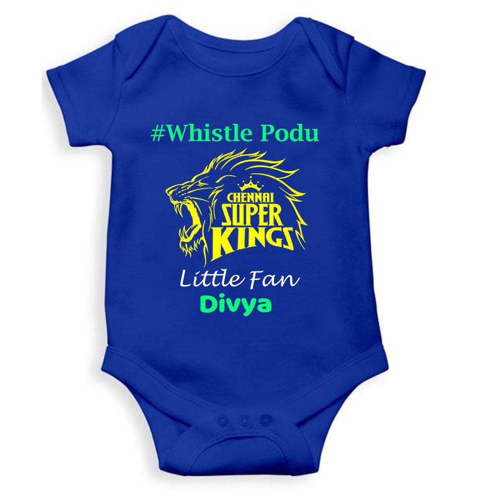 Custom Name IPL CSK Chennai Super Kings Whistle Podu Rompers for Baby Girl- FunkyTeesClub